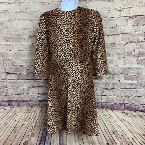 Lark & Ro Black Brown Faux Wrap Animal Print 3/4 Sleeve Dress - Picture 7 of 11